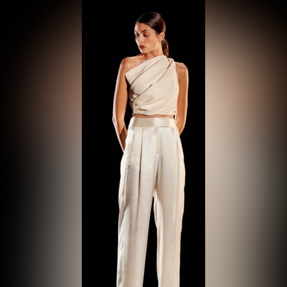 The Sei Asymmetrical Pleat Top Cream One Shoulder NWT Size 6 Designer Blouse - Picture 4 of 10